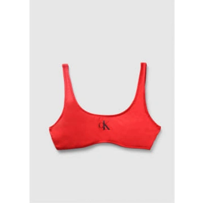 Calvin Klein Embossed Icon Cotton Blend Push-up Bralette With Logo Underband In Red