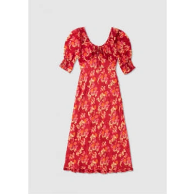 Rixo London Womens Sathya Frill Bodice Dress In Marais Floral Coral In Pink