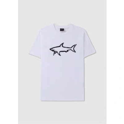 Paul & Shark Mens Stretch Cotton T-shirt With Shark Print In White