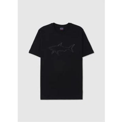 Paul & Shark Mens Stretch Cotton T-shirt With Shark Print In Black