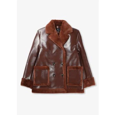 Ps By Paul Smith Ps Paul Smith Womens Faux Sherling Double Breasted Jacket In Browns