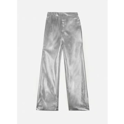 Ange Pitty Silver Straight-leg Trousers In Imitation Leather In Metallic