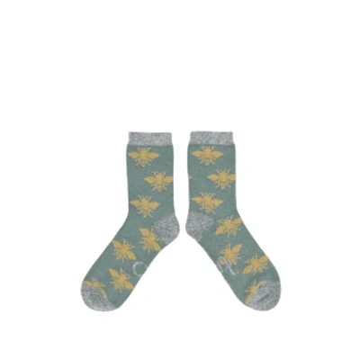 Catherine Tough Lambwool Ankle Socks In Dirty Jade Bee From In Blue