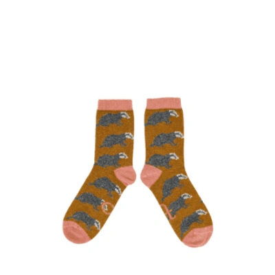 Catherine Tough Lambwool Ankle Socks In Mustard Badger From In Blue