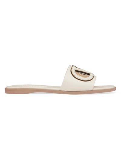 Valentino Garavani Off-white Vlogo Cutout Calfskin Slide Sandals In アイボリー/アンティークブラス