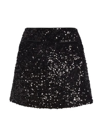 Self-portrait Sequined Mini Ruffled Skirt In Black Polyester