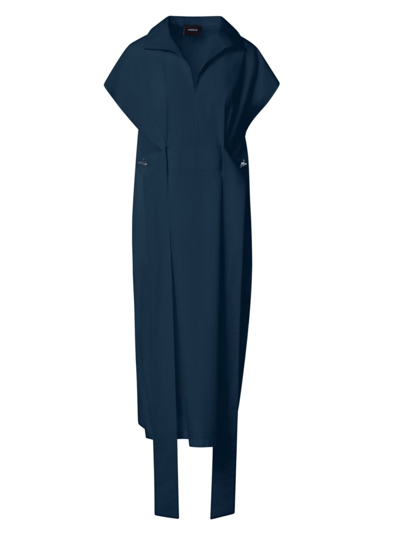 Akris Women's Collared Sash-belt Midi-dress In Navy