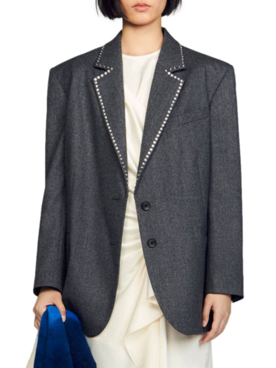 Sandro Women's Rhinestone Suit Jacket In Dark Grey