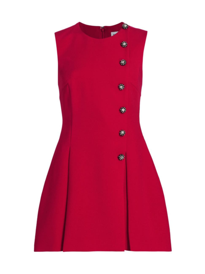 Self-portrait Womens Red Button-embellished Pleated-hem Woven Mini Dress