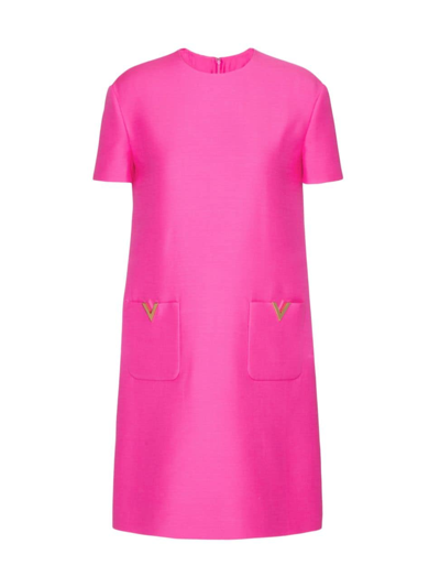 Valentino V Pocket Crepe Couture Mini Dress In Pink
