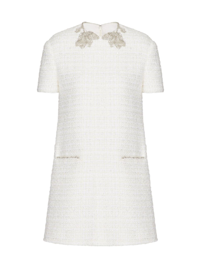 Valentino Women's Embroidered Glaze Tweed Short Dress In Ivory Silver