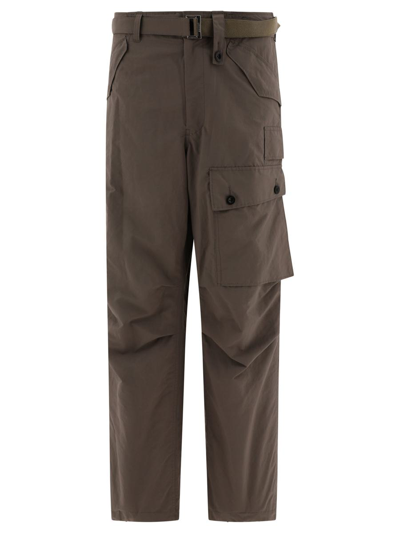 Sacai Straight-leg Taffeta Cargo Trousers In Brown
