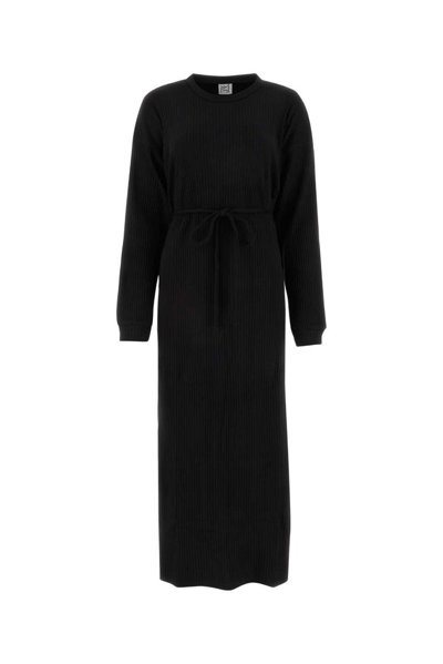 Baserange Long Sleeved Ribbed Midi Dress In Black