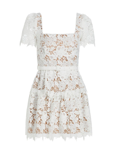 Self-portrait Belted Guipure-laced Minidress In White | ModeSens