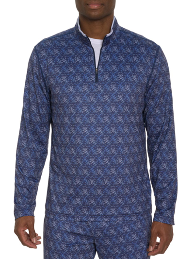 ROBERT GRAHAM MEN'S IRON SKULL QUARTER-ZIP TOP