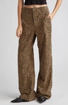 R13 LEOPARD PRINT WIDE LEG UTILITY PANTS