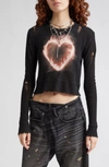R13 DISTRESSED FLAMING HEART CASHMERE CROP SWEATER