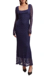 BARDOT BARDOT ADONI LONG SLEEVE LACE OVERLAY MIDI DRESS