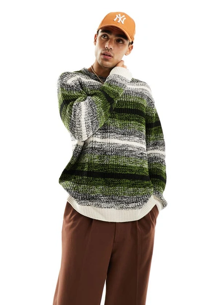 Asos Design Knit Oversized Sweater In Green Ombre Stripe