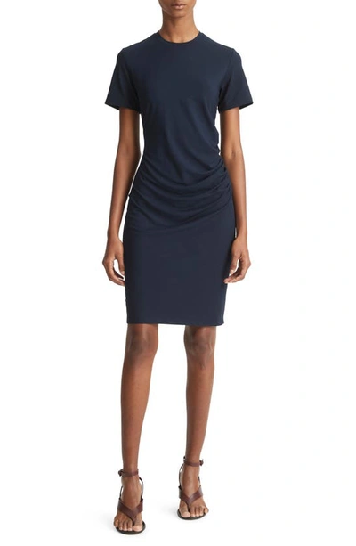 Vince Short-sleeve Ruched Mini Dress In Coastal