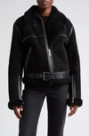 Totême Shearling-trim Zip-up Suede Jacket In Black