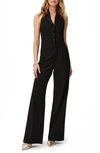 Paige Vienna Womens Satin Trim Open Back Jumpsuit In Black