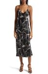 L Agence Seridie Chain Print Silk Midi Slipdress In Black Multi Grunge Chain