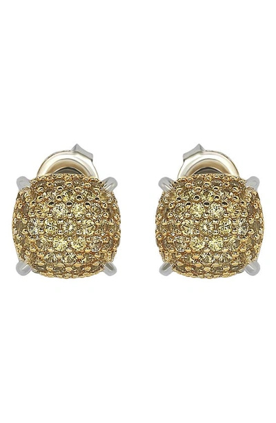 Suzy Levian Silver 0.02 Ct. Tw. Diamond & Sapphire Earrings In Yellow Gold