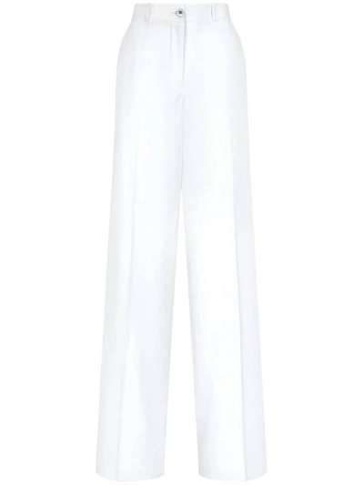 Dolce & Gabbana White Straight Pants With Tonal Buttons In Stretch Viscose Woman