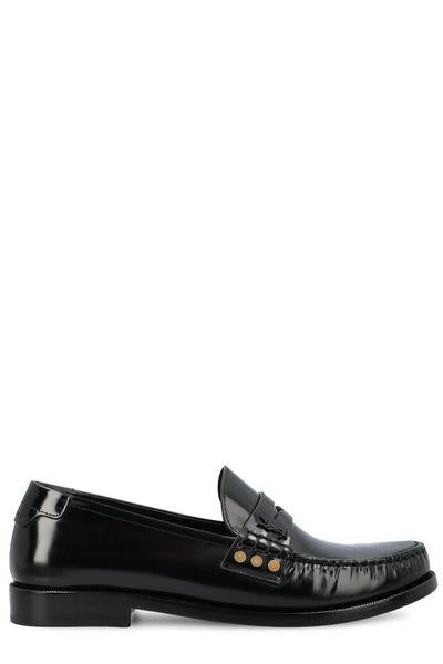 Saint Laurent Schuhe Penny-slot Leather Loafers In Black