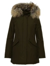 Woolrich Detachable Fur Collar Parka Coat In Green