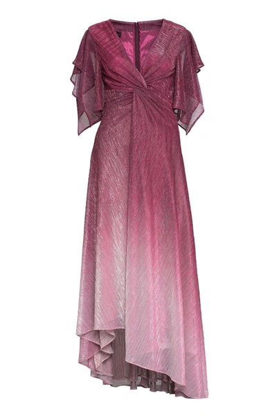 Talbot Runhof Metallic Voile Asymmetric Dress In Red-purple Or Grape