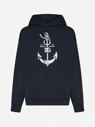 Dolce & Gabbana Logo-print Cotton Hoodie In Dark Blue