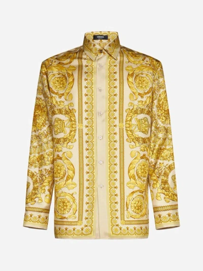 Versace Barocco-print Silk Shirt In Champagne
