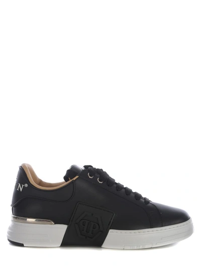 Philipp Plein Leather Sneakers With Distinctive Logo Detail In Black