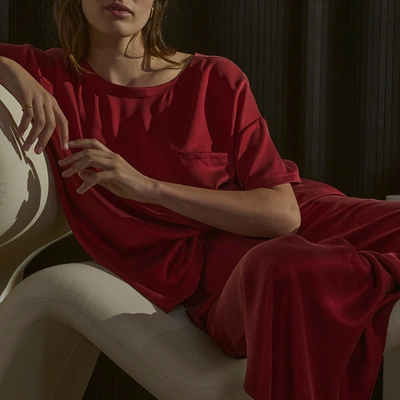 Lunya Washable Silk Tee Pant Set In Morana Crimson