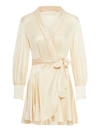 Zimmermann Ruffled Silk-satin Mini Wrap Dress In White