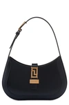 Versace Small Greca Leather Hobo Bag In Black/  Gold