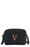 Versace Virtus Quilted Leather Camera Bag In Black- Gold