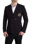 DOLCE & GABBANA BLACK LOGO EMBROIDERY DOUBLE BREASTED BLAZER