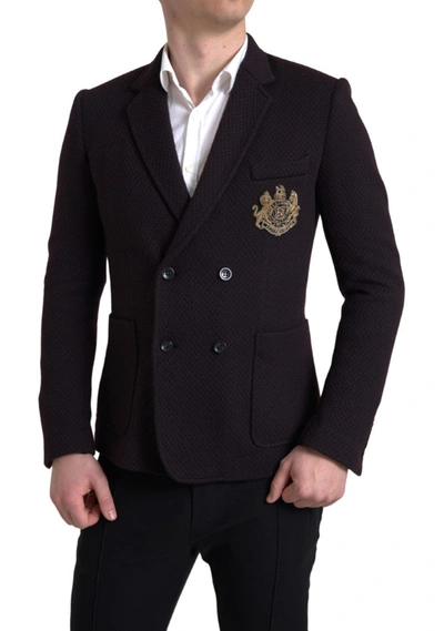 Dolce & Gabbana Black Logo Embroidery Double Breasted Blazer In Purple