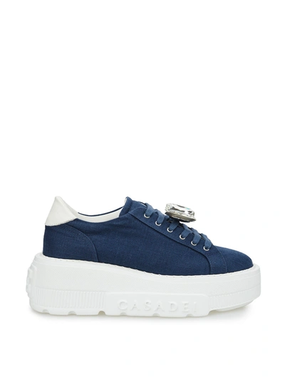 Casadei Blu Denim Maxi Platform Sneakers In Blue