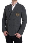 DOLCE & GABBANA GRAY LOGO EMBROIDERY DOUBLE BREASTED BLAZER