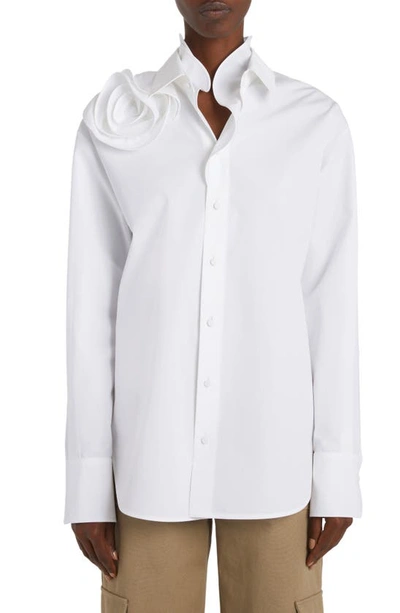 VALENTINO ROSE DETAIL COTTON BUTTON-UP SHIRT