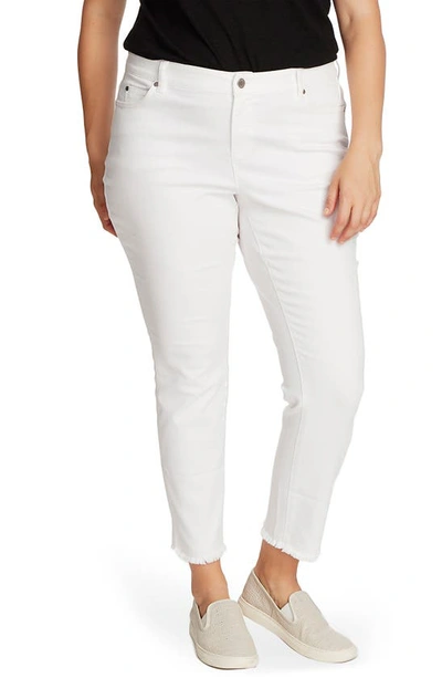 Vince Camuto Plus Size 5 Pocket Frayed Hem Jeans In Ultra White
