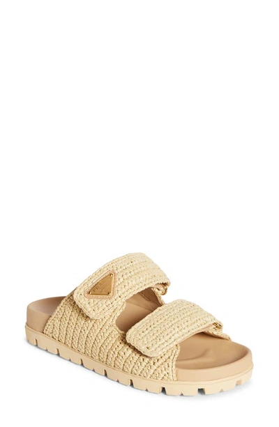 PRADA RAFFIA DOUBLE BAND SLIDE SANDAL