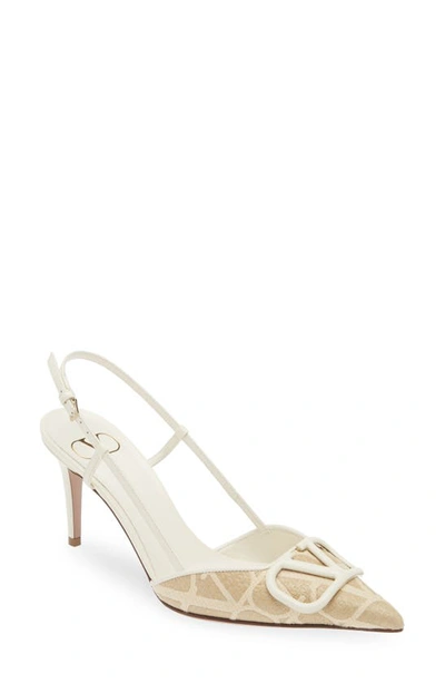 Valentino Garavani Vlogo Raffia Pointed Toe Slingback Pump In Naturale/ Ivory