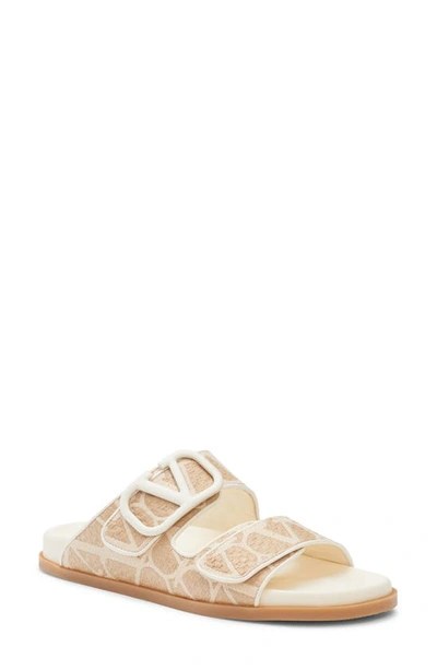 Valentino Garavani Vlogo Toile Iconographe Slide Sandal In Neutrals