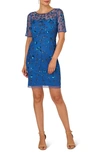 ADRIANNA PAPELL FLORAL BEADED COCKTAIL DRESS