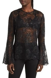 Frame Lace Flutter Sleeve Top In Black